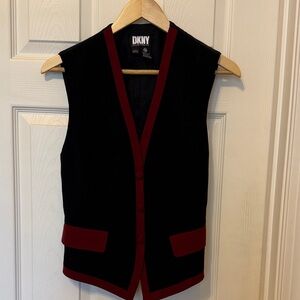 DKNY Black Vest with Burgundy Trim Accents